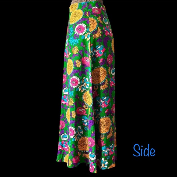 Vintage Maxi Skirt 60s 70s Floral Hippie Mod Festival Skirt Long Flower Cotton - Picture 4 of 8